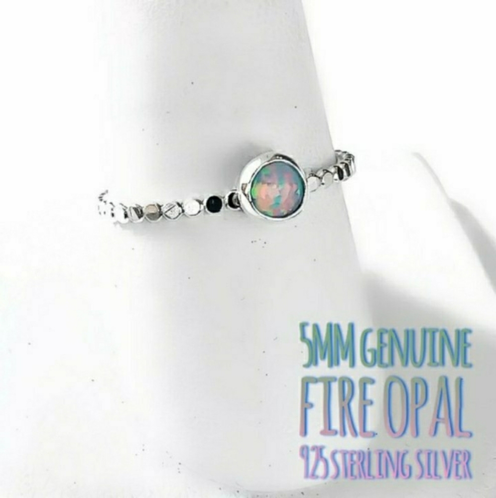 ☮️HP☮Beaded 925 Sterling Silver 5mm Fire Opal Ring - Picture 2 of 4